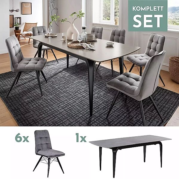 Indoormöbelset Stuhl Vicenza grau und Ausziehtisch Piacenza light grey günstig online kaufen