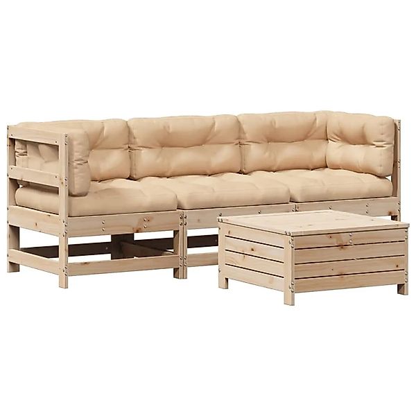 vidaXL 4-Tlg Garten-Lounge-Set mit Kissen Massivholz Kiefer 3250788 günstig online kaufen