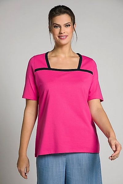 Ulla Popken Rundhalsshirt T-Shirt Zierpaspel Slim Carree-Ausschnitt Halbarm günstig online kaufen