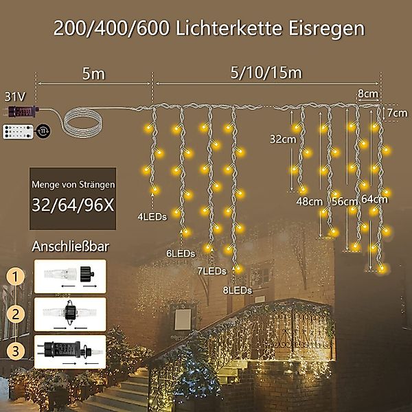 XERSEK LED-Hängeleuchte LED-Weihnachtslichterkette LED String Lichtervorhan günstig online kaufen