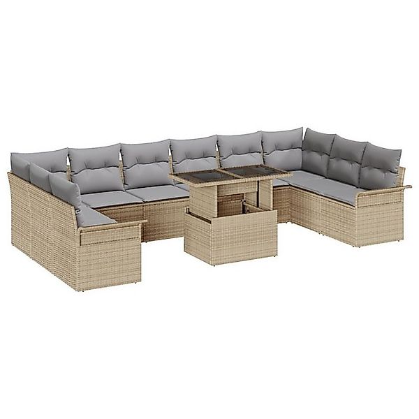 vidaXL Loungesofa 11-teiliges Garten Sofa Set mit Kissen Beige Poly Rattan, günstig online kaufen