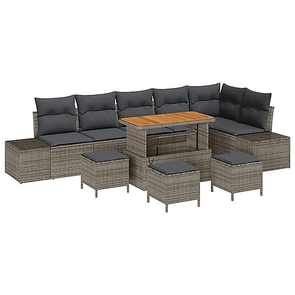 vidaXL Gartensofa-Set mit Kissen mit Speicher 10 Stk Grau Poly Rattan 33647 günstig online kaufen