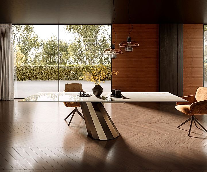 Esstisch Edge 300x100 Keramik Laminam® Onice Oro ?Parabel Metallic Gold günstig online kaufen