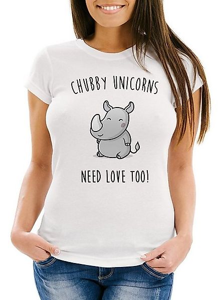 MoonWorks Print-Shirt Damen T-Shirt chubby Unicorns need love too Nashorn E günstig online kaufen