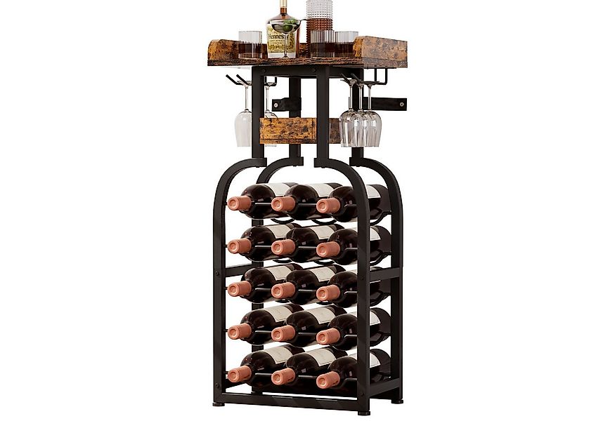 Yorbay Weinregal Vintage Design,Weinständer aus Holz für 15 Flaschen & 6 Gl günstig online kaufen