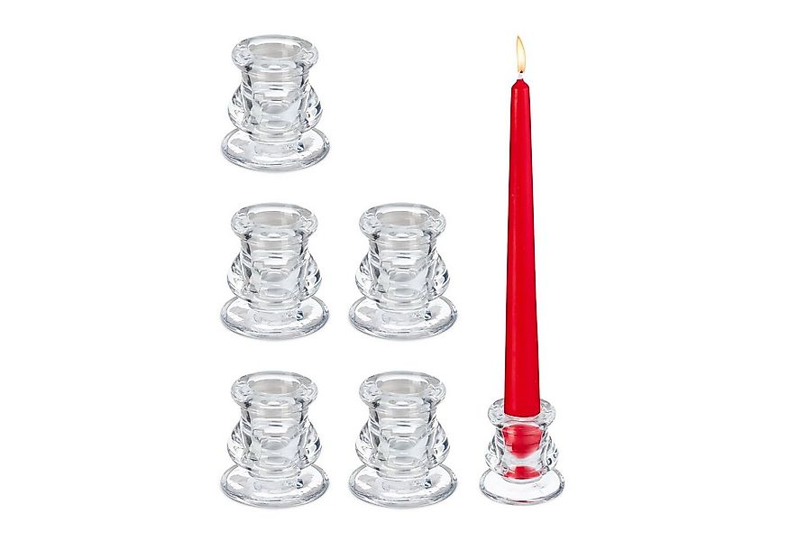 relaxdays Kerzenständer Stabkerzenhalter aus Glas 6er Set günstig online kaufen