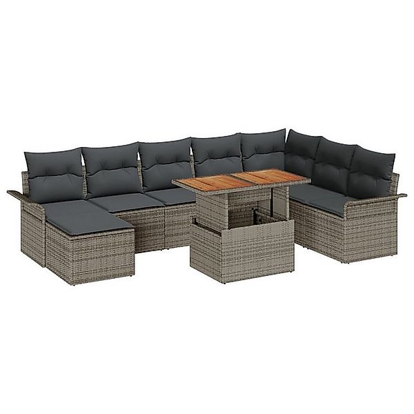 vidaXL Loungesofa 9-tlg. Garten-Essgruppe mit Kissen Grau Poly Rattan, 9 Te günstig online kaufen