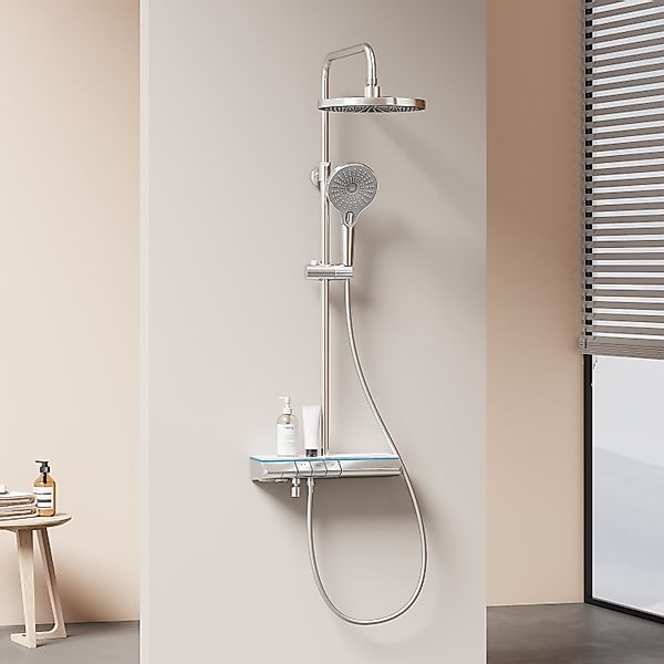 EMKE Duschsystem Duschsäule mit Ablage, Thermostat günstig online kaufen