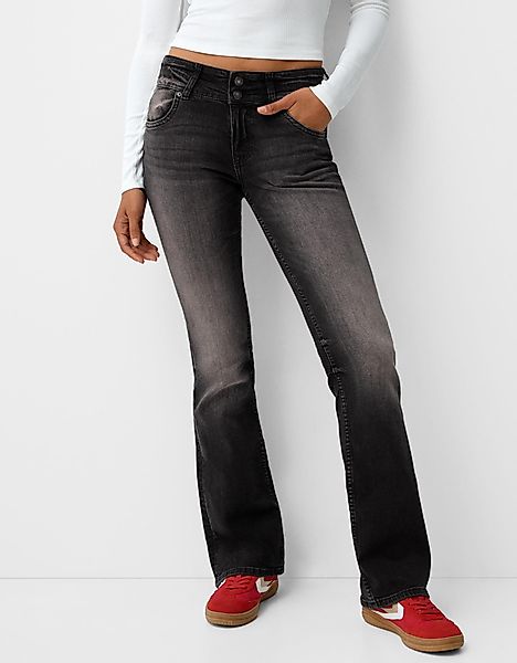 Bershka Low Waist Bootcut-Jeans Damen 34 Schwarz günstig online kaufen