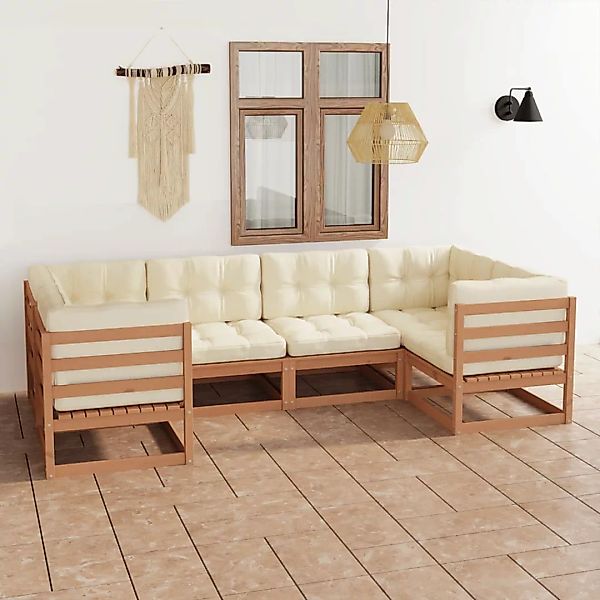 6-tlg. Garten-lounge-set Kissen Honigbraun Kiefer Massivholz günstig online kaufen