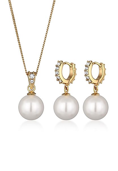 Elli Schmuckset Muschelkernperlen Weiß Glas Kristalle günstig online kaufen