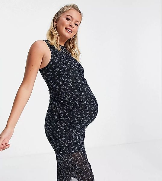 Topshop Maternity – Ärmelloses, gerafftes Kleid mit Muster-Mehrfarbig günstig online kaufen