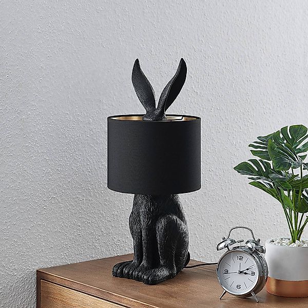 Lindby Tischlampe Lorentina, 56 cm, Hase, schwarz, Textil günstig online kaufen