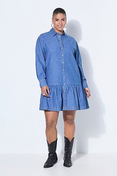 Studio Untold Jerseykleid Jeanskleid oversized Saumvolant weiter Langarm günstig online kaufen