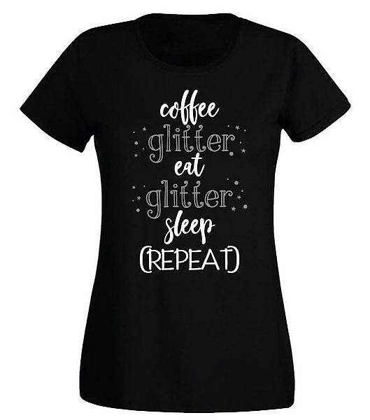 G-graphics T-Shirt Damen T-Shirt - Coffee - glitter - Eat - glitter - Sleep günstig online kaufen