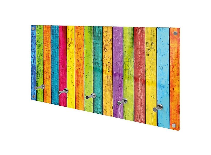 banjado Garderobenleiste Glas Bunte Holzlatten (Wandgarderobe, mit verchrom günstig online kaufen