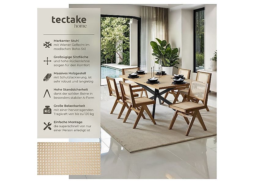 tectake Esszimmerstuhl Holzstuhl Lissy mit Wiener Geflecht im Boho-Stil (Se günstig online kaufen