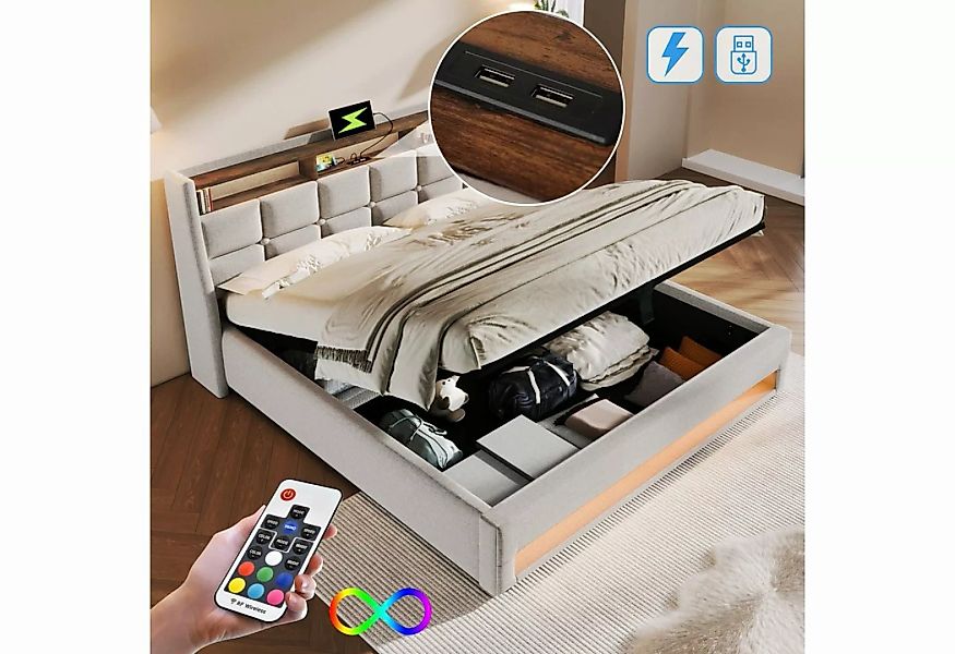 REDOM Polsterbett (LED Doppelbett Jugendbett mit USB Ladeanschluss), 160x20 günstig online kaufen