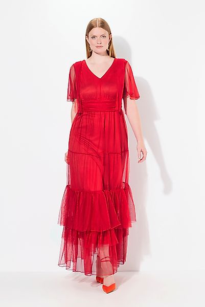 Ulla Popken Cocktailkleid Maxikleid Mesh Drapierung günstig online kaufen