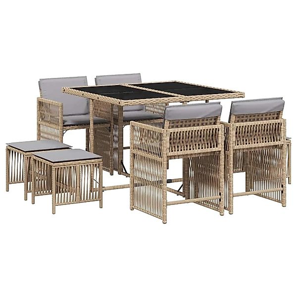 vidaXL 9-Tlg Garten-Essgruppe mit Kissen Beigemischung Poly Rattan 3211680 günstig online kaufen
