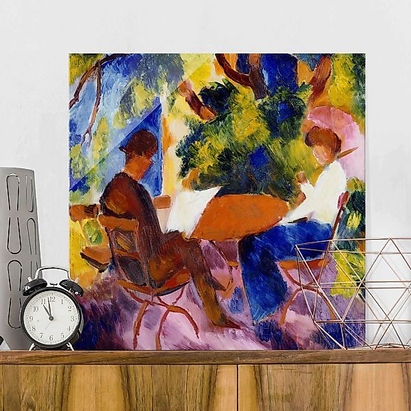 Glasbild - Quadrat August Macke - Paar am Gartentisch günstig online kaufen