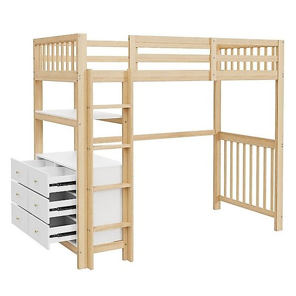 SeedWave Hochbett Holz-Hochbett mit Aufbewahrungsschrank und Regal Holzbett günstig online kaufen