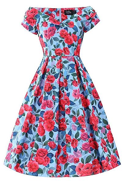 Dolly and Dotty A-Linien-Kleid Lily Blue & Hot Pink Peony Off-Shoulder Vint günstig online kaufen