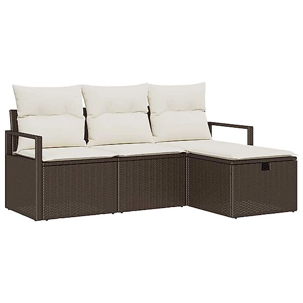 vidaXL Garten-Sofa-Set mit Kissen mit Speicher 4-Tlg Braun Poly Rattan 3360 günstig online kaufen