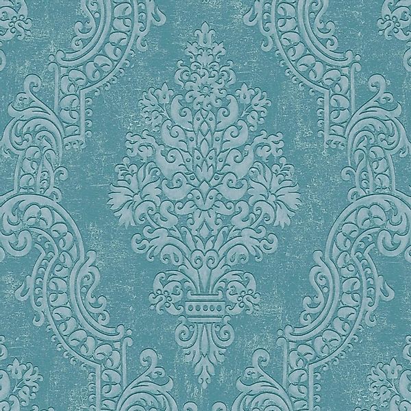 PROFHOME 397654-GU Barock Tapete Ornament schimmernd Blau Türkis 0,53 m x 1 günstig online kaufen