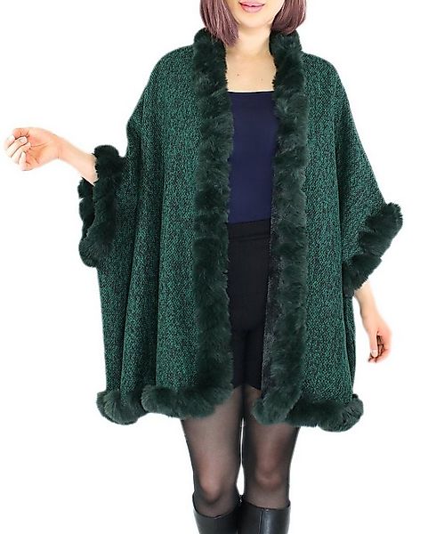 dy_mode Poncho Damen Poncho mit Innenfutter und Kunstfell in Unifarben und günstig online kaufen