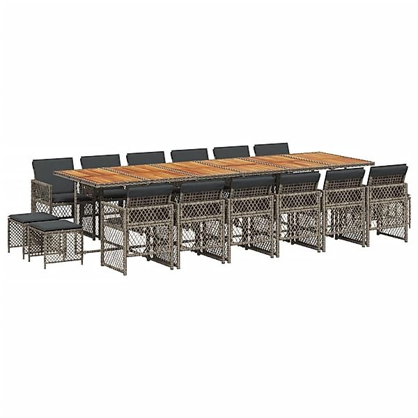 vidaXL 17-tlg Garten-Essgruppe mit Kissen Grau Poly Rattan Modell 19 günstig online kaufen