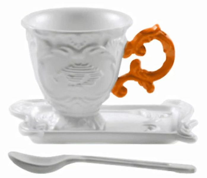 Kaffeetasse I-Coffee keramik orange Set aus Tasse + Untertasse + Löffel - S günstig online kaufen