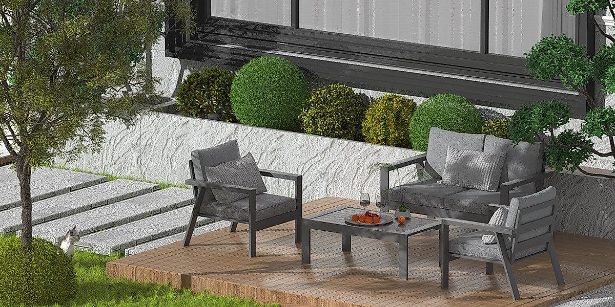 MeXo Gartenlounge-Set Balkonmöbel Set 4 Personen günstig online kaufen