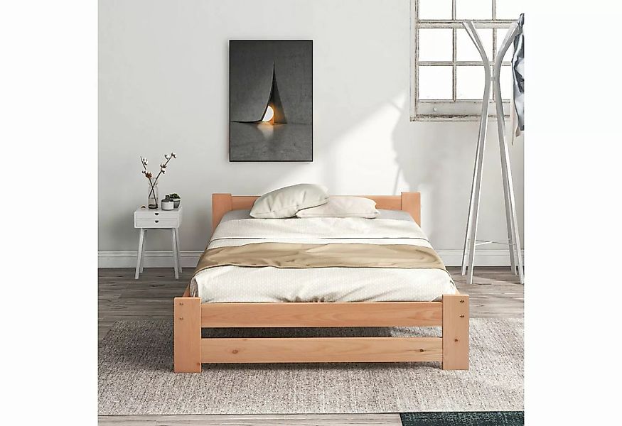 Fangqi Futonbett 90x200 cm Massivholz Einzelbett mit Kopfteil und Lattenros günstig online kaufen