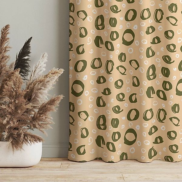 Vorhang Pinsel Kreis Muster - Pastell Orange und Olive Grün günstig online kaufen