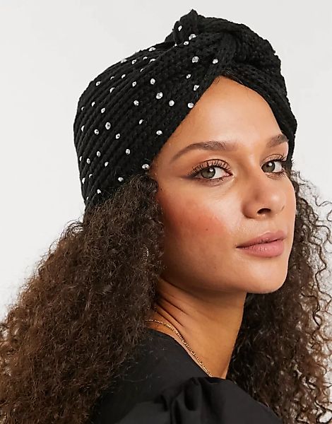 My Accessories London – Strick-Haarband mit Strasssteinen in Schwarz günstig online kaufen