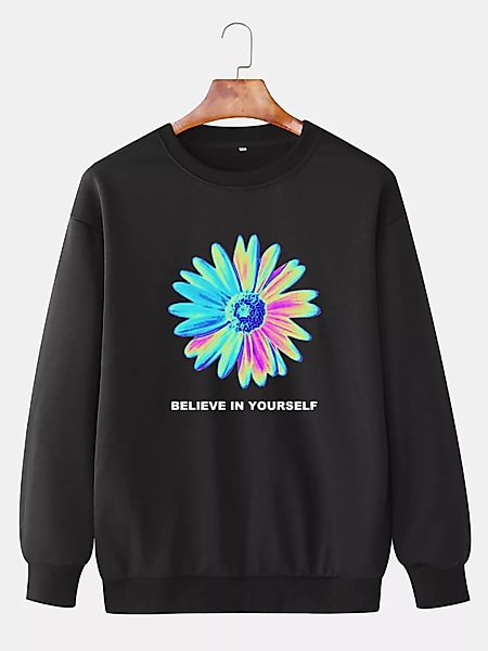 Herren Colorful Flower Slogan Print Baumwolle Casual Sweatshirts mit Rundha günstig online kaufen