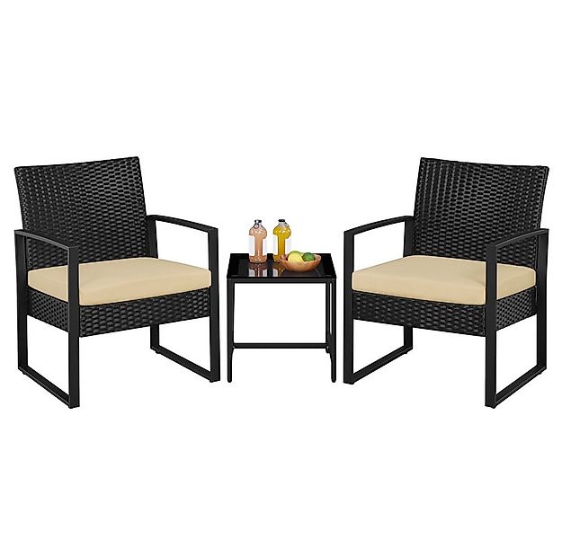 Yaheetech Balkonset, 3-teilig Polyrattan Sitzgruppe mit Sofa und Sitzkissen günstig online kaufen