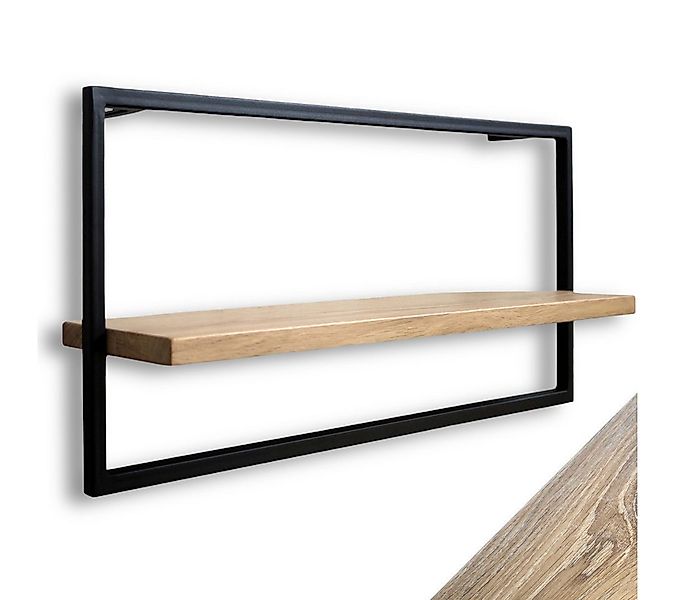 holz4home® Wandregal Eiche Hellgrau mit Metallrahmen Schwarz I Ohne Baumkan günstig online kaufen
