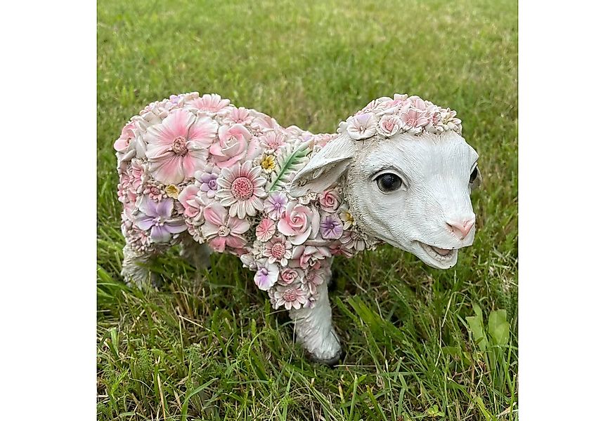Online-Fuchs Gartenfigur süßes STEHEND Schaf mit Blumenkleid verziert Lamm günstig online kaufen