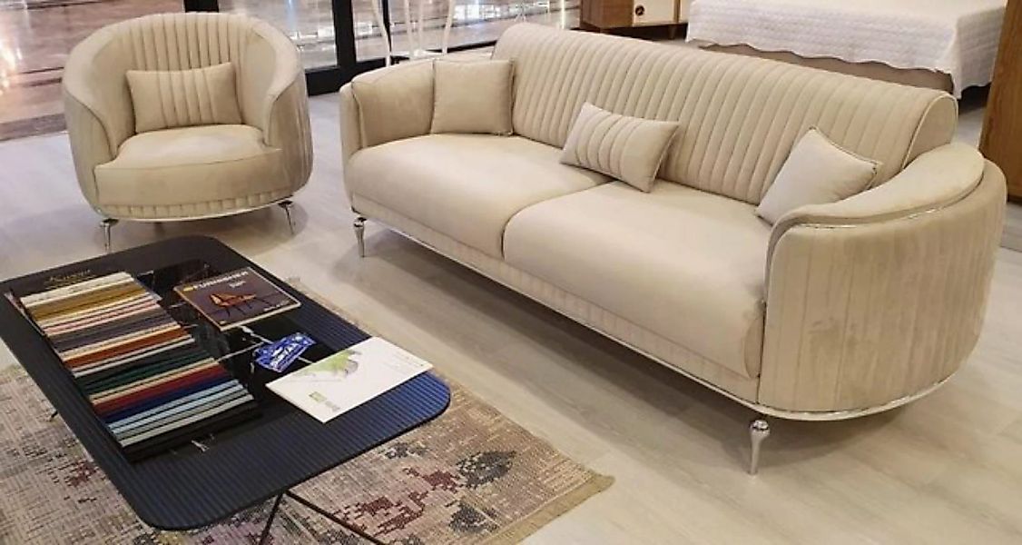 JVmoebel 3-Sitzer Weiß Sofa 3 Sitzer Wohnzimmer Möbel Textil Modern Dreisit günstig online kaufen