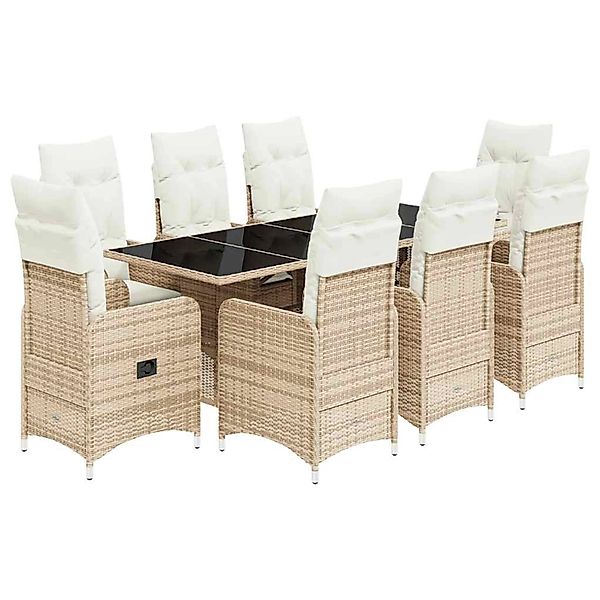 vidaXL 9-Tlg Garten-Bistro-Set mit Kissen Beige Poly Rattan 3277105 günstig online kaufen