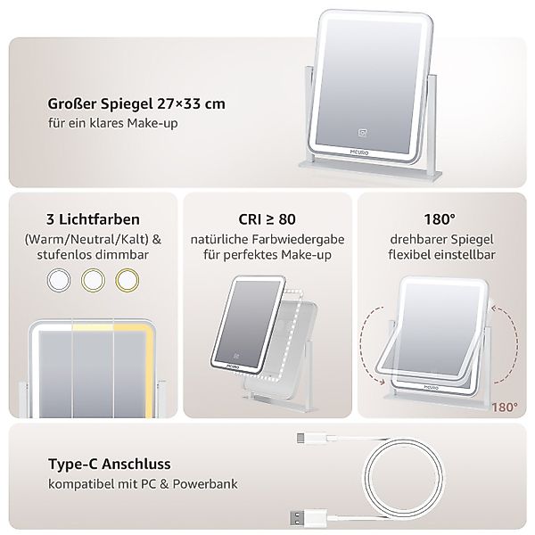 MCURO LED-Lichtspiegel Kosmetikspiegel mit beleuchtung,1500mAh,1/10 Vergröß günstig online kaufen