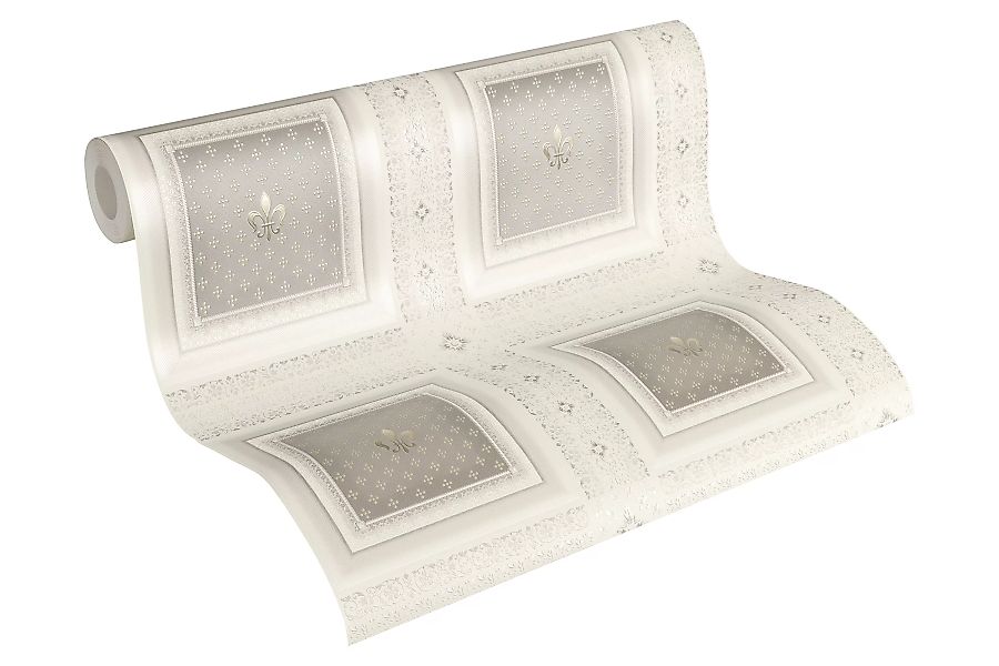 Bricoflor Elegante Tapete in Weiß Silber Barock Vliestapete in Kachel Wandv günstig online kaufen