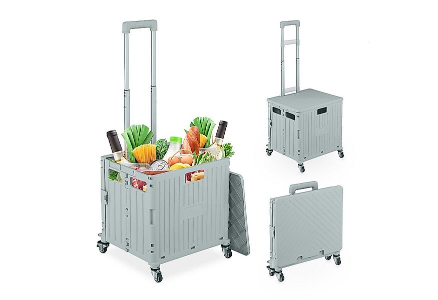 relaxdays Einkaufstrolley Faltbarer Einkaufstrolley mit Lenkrollen, grau günstig online kaufen