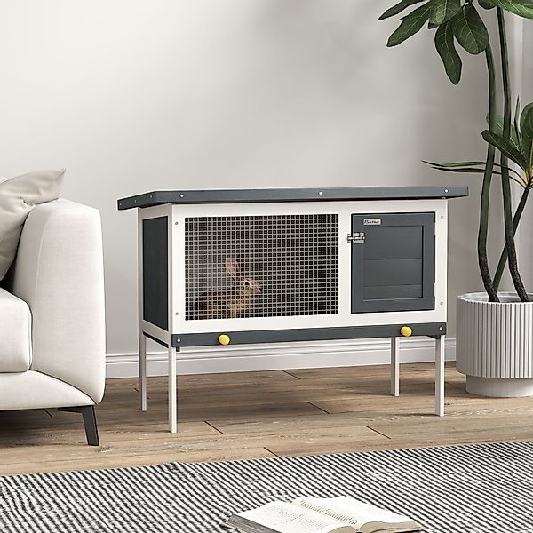 PawHut Kleintierstall mit Dach aus Teerpappe, Massivholz, Dunkelgrau Weiß G günstig online kaufen