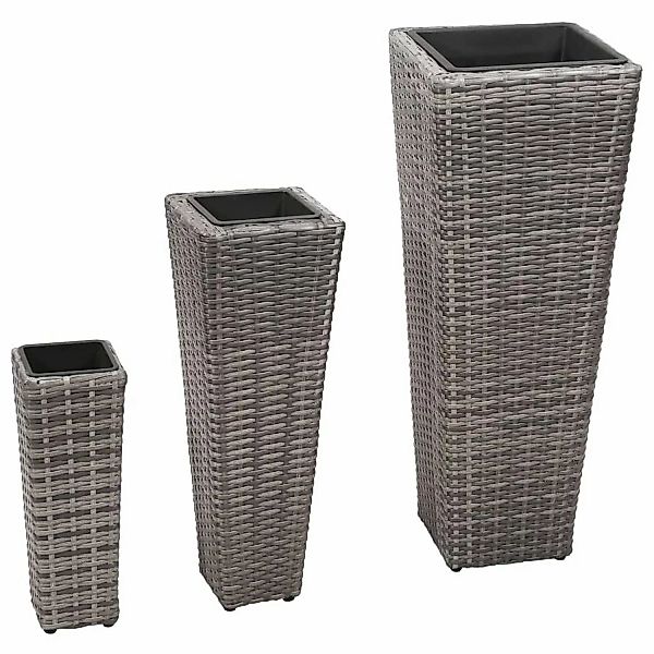 Garten-hochbeet 3-tlg. Poly Rattan Grau günstig online kaufen