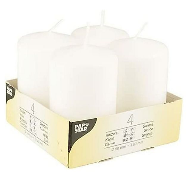 PAPSTAR Stumpenkerze 10483 Cylinder White 4 Pieces ? Candle 80 Mm, 5 Cm, 11 günstig online kaufen
