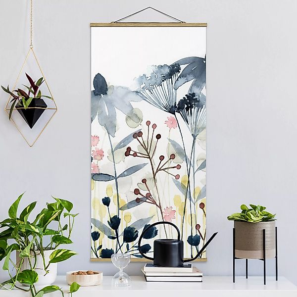 Stoffbild Blumen mit Posterleisten - Hochformat Wildblumen Aquarell II günstig online kaufen