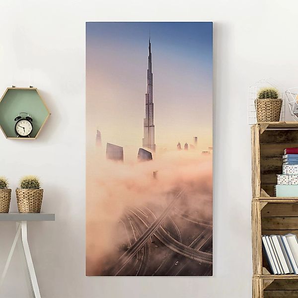 Leinwandbild Architektur & Skyline - Hochformat Himmlische Skyline von Duba günstig online kaufen